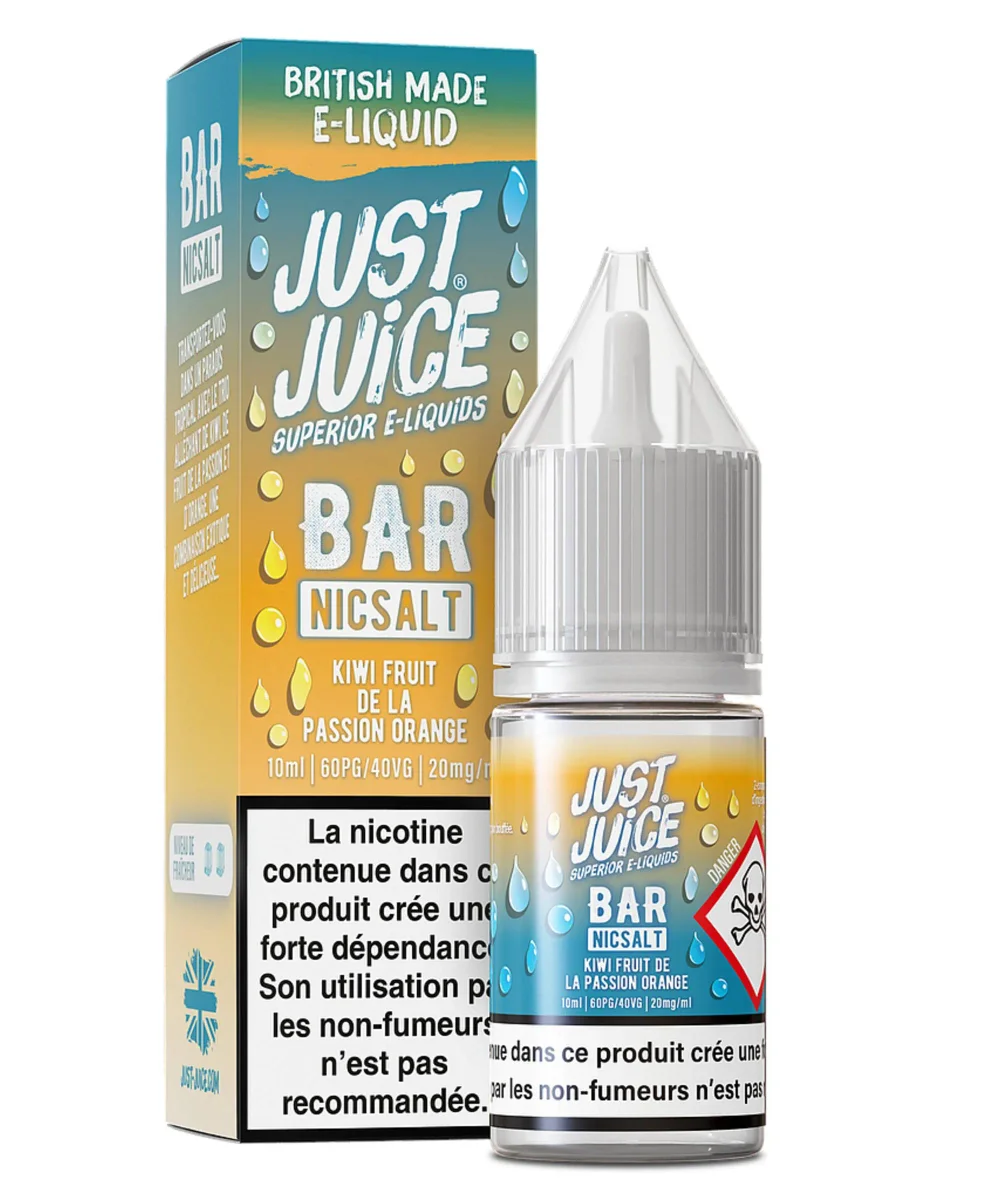 E-liquide Kiwi Fruit de la Passion Orange 10 mL - Bar Nicsalt Just Juice